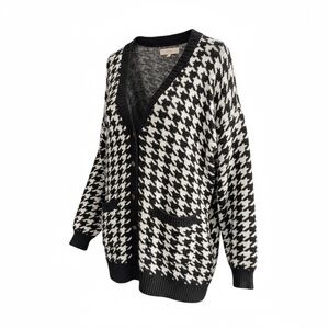LOFT Black White Houndstooth Cardigan Sweater | Button Front | Size M